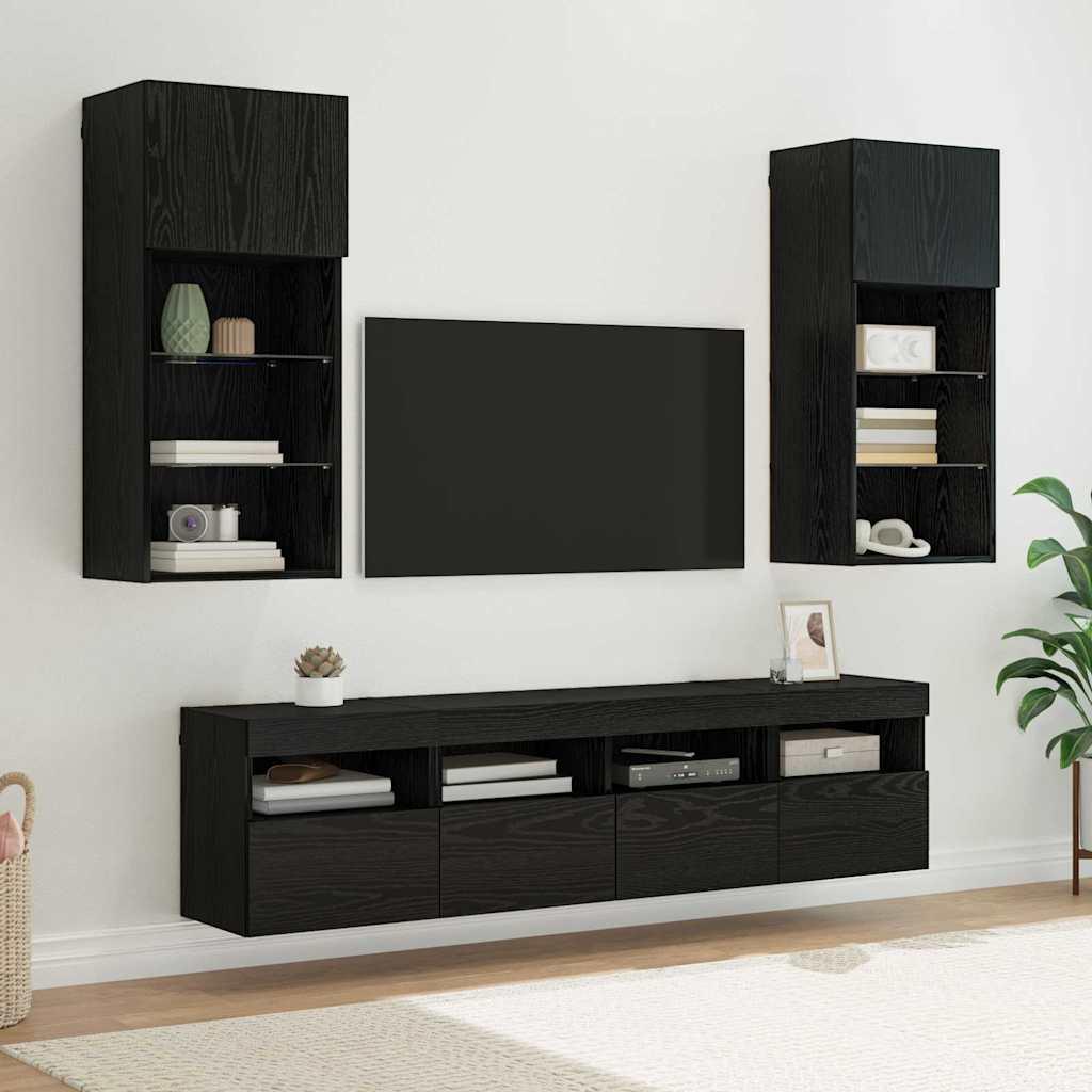 TV vægenheder med LED 5 stk Sort eg 40,5 x 30 x 90 cm billede