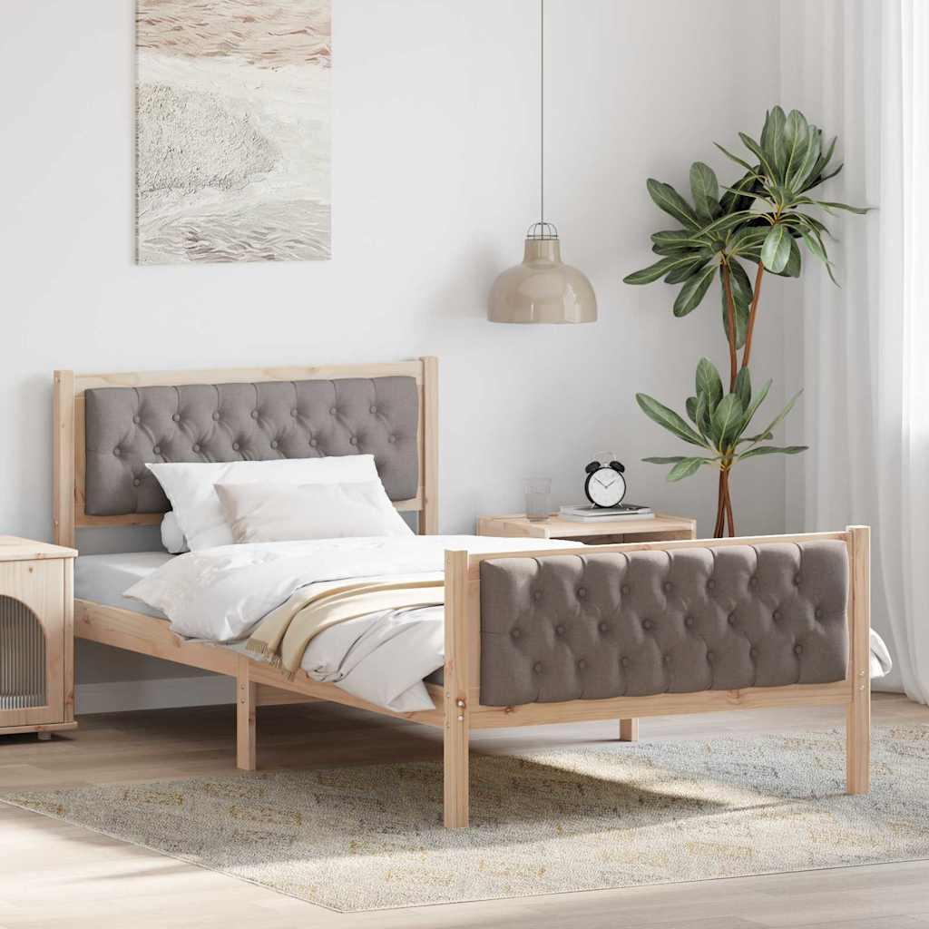 Sengestel med hovedgærde Gråbrun 100 x 200 cm Massiv fyrretræ billede