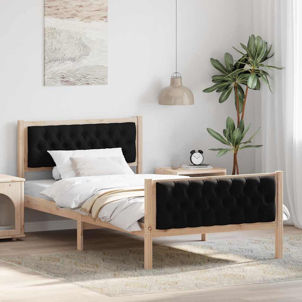 Sengestel med hovedgærde Sort 100 x 200 cm Massiv fyrretræ billede