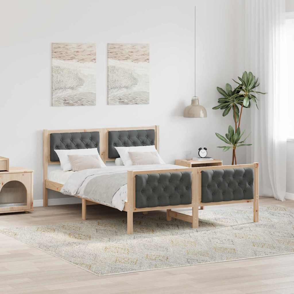 Sengestel med hovedgærde Mørkegrå 140 x 190 cm Massiv fyrretræ billede