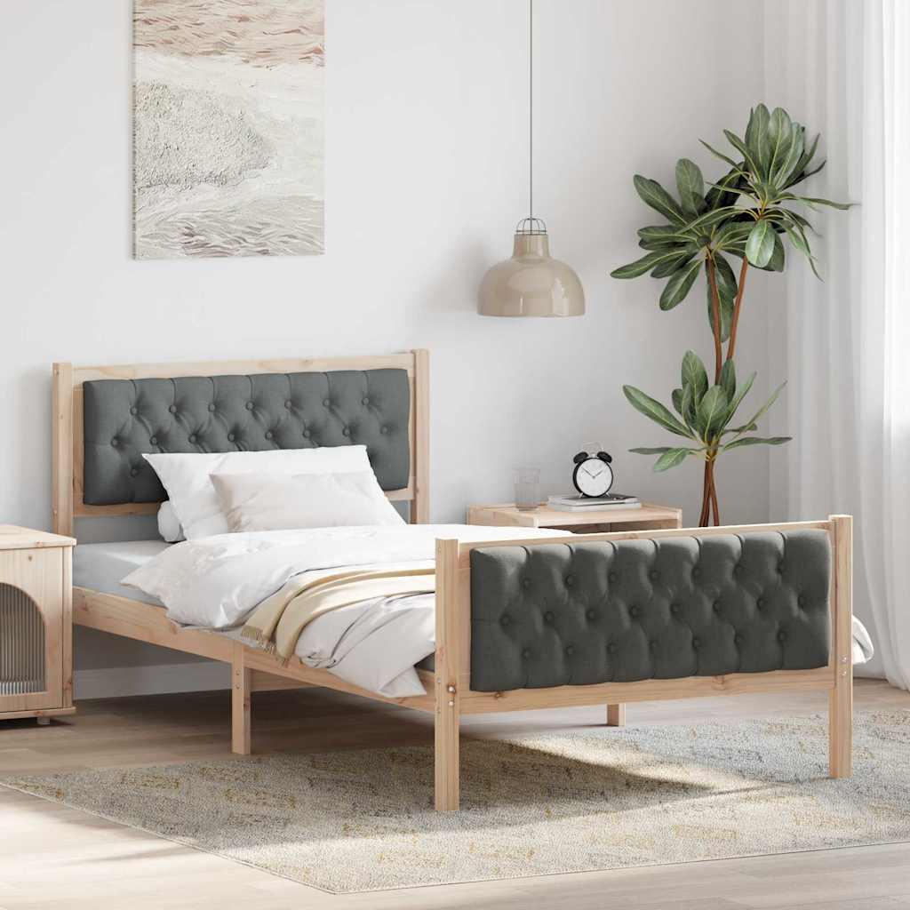 Sengestel med hovedgærde Mørkegrå 100 x 200 cm Massiv fyrretræ billede