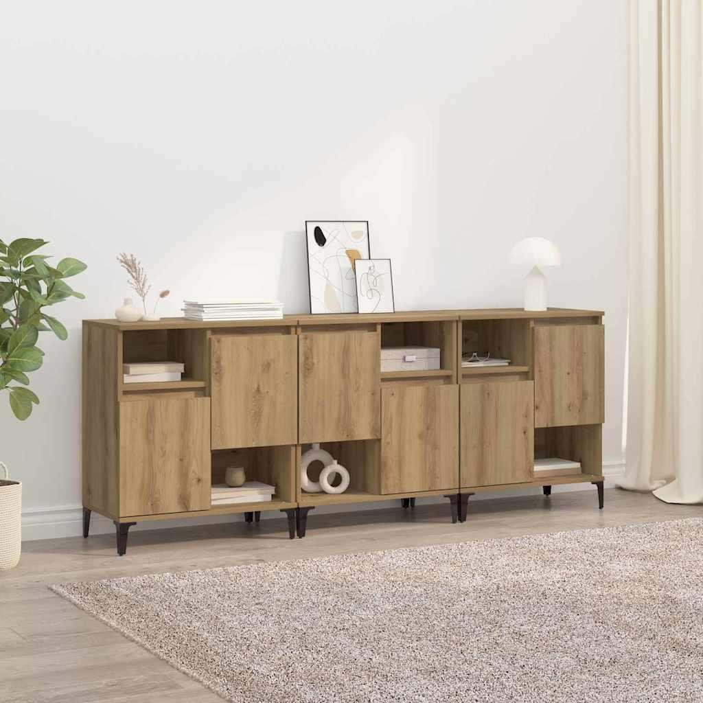Sidebords 3 stk Artisan Egetræ 60 x 35 x 70 cm Konstrueret træ billede