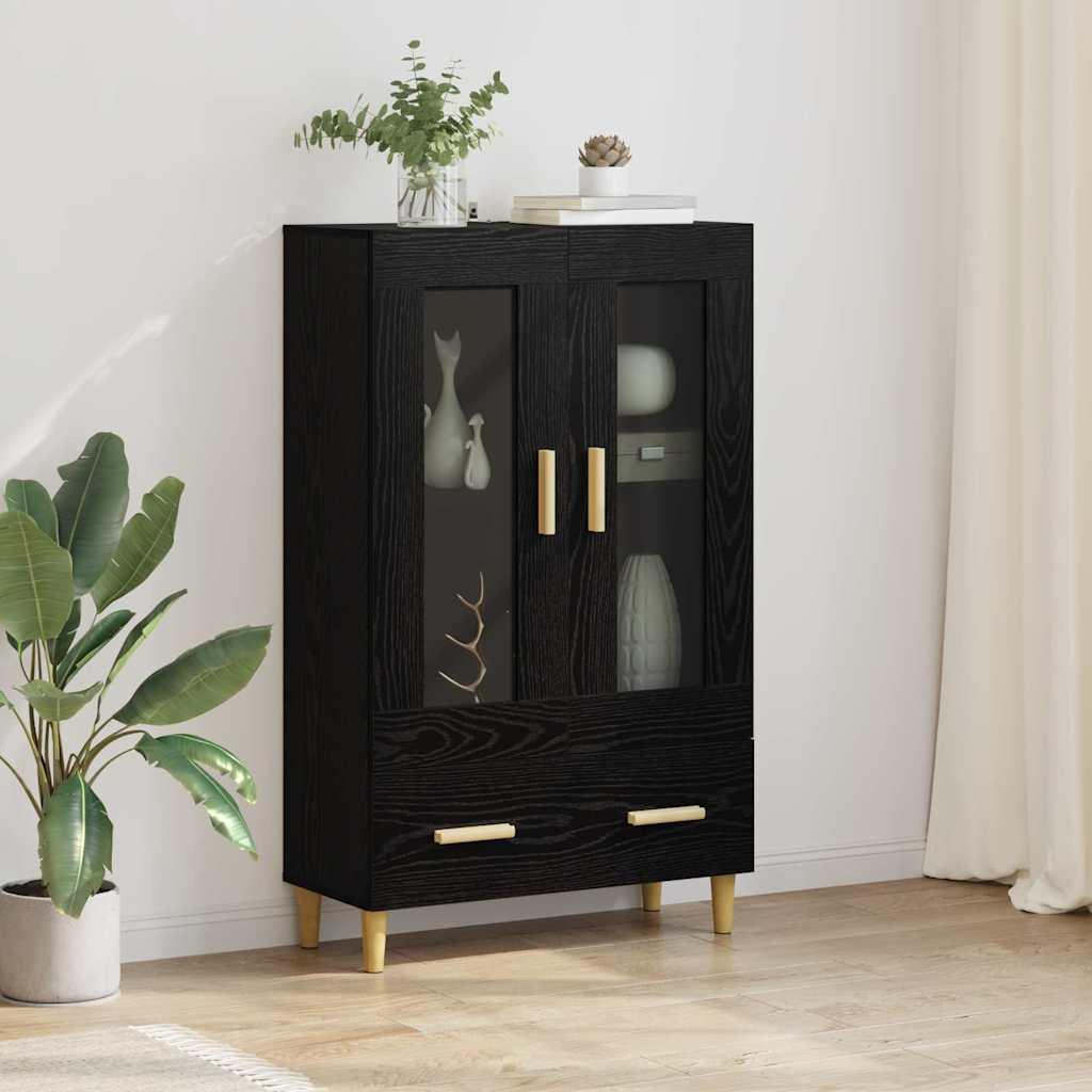 Highboard med skuffe Sort eg 70 x 31 x 115 cm Konstrueret træ billede