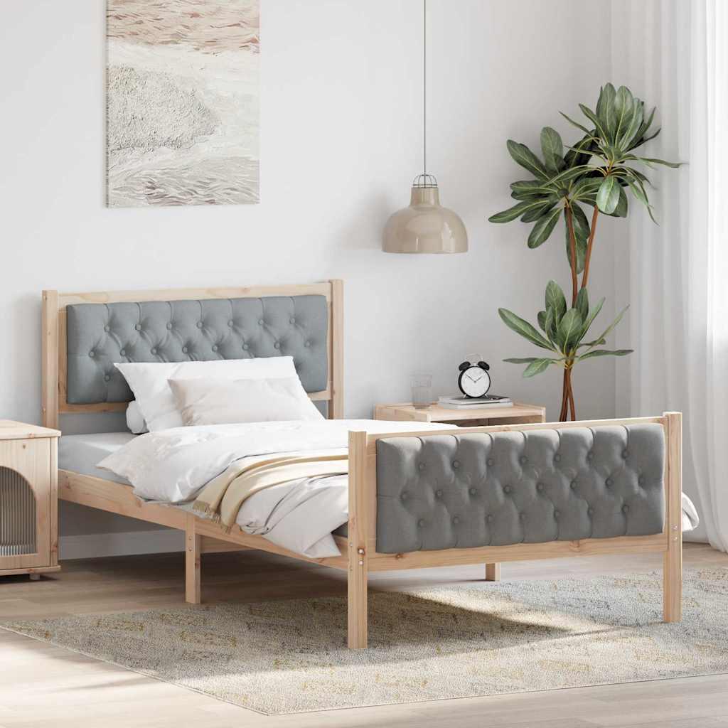 Sengestel med hovedgærde Lysegrå 100 x 200 cm Massiv fyrretræ billede