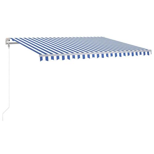 Markise m. LED + vindsensor 450x350 cm automatisk blå og hvid