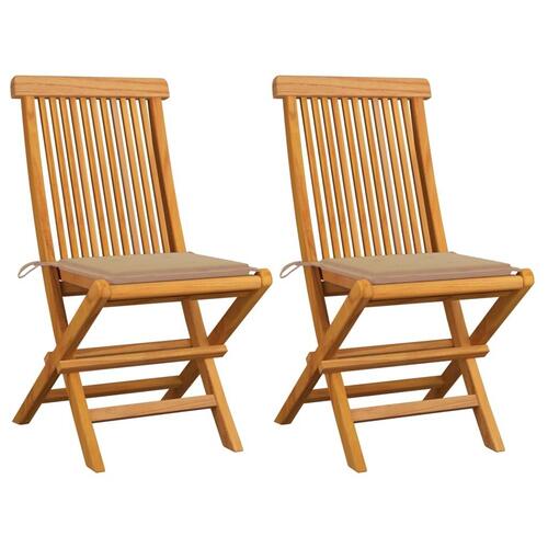 Havestole med beige hynder 2 stk. massivt teaktræ
