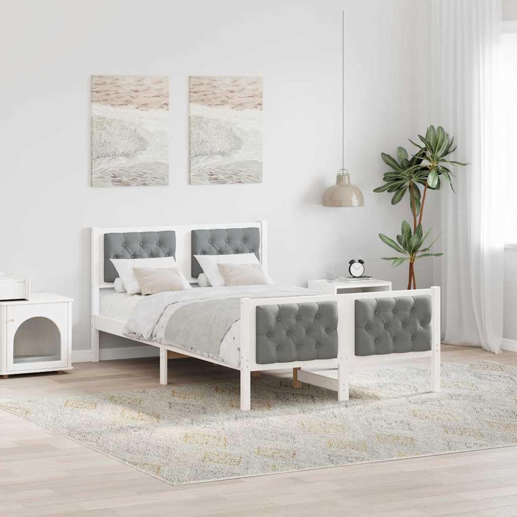 Sengestel med hovedgærde Lysegrå 120 x 190 cm Massiv fyrretræ billede