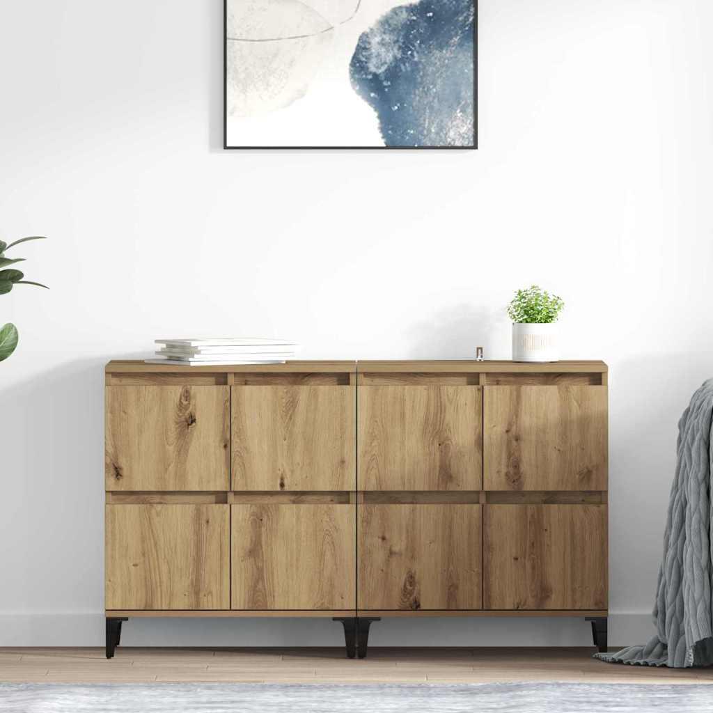 Sidebords 2 stk Artisan Egetræ 60 x 35 x 70 cm Konstrueret træ billede