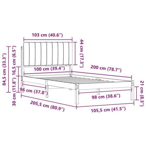 Sengestel med polstret hovedgavl - lysegrå 100 x 200 cm