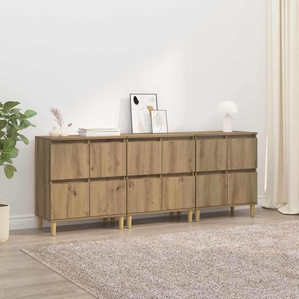 Sidebords 3 stk Artisan Egetræ 60 x 35 x 70 cm Konstrueret træ billede
