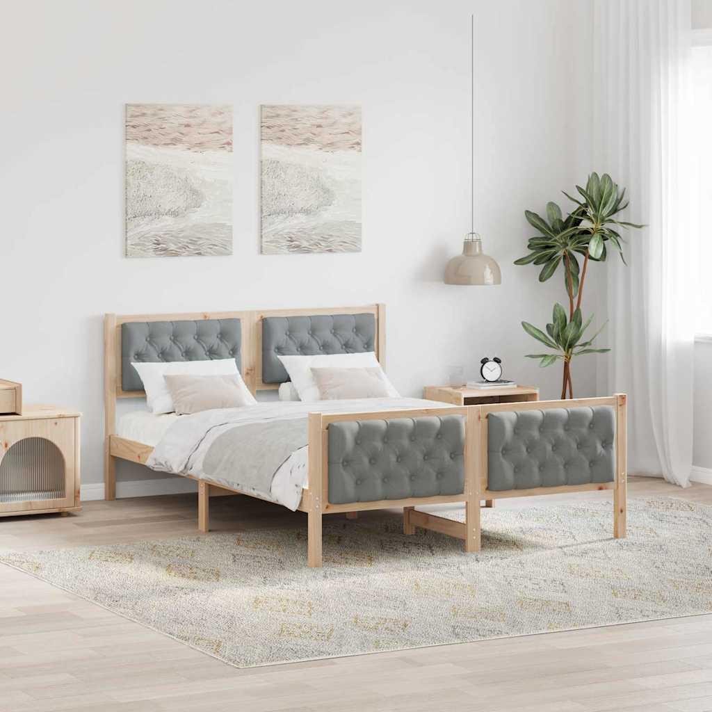 Sengestel med hovedgærde Lysegrå 140 x 200 cm Massiv fyrretræ billede