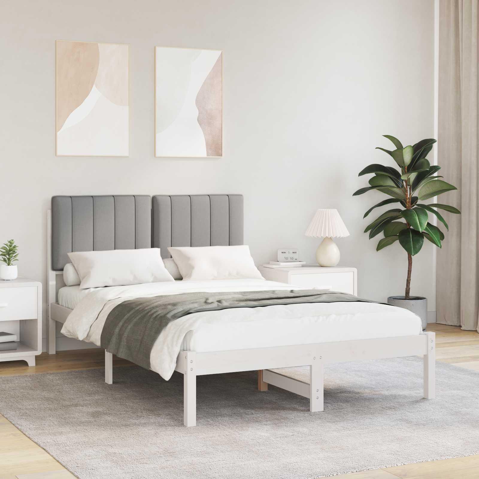 Sengestel med polstret hovedgavl - lysegrå 120 x 190 cm billede