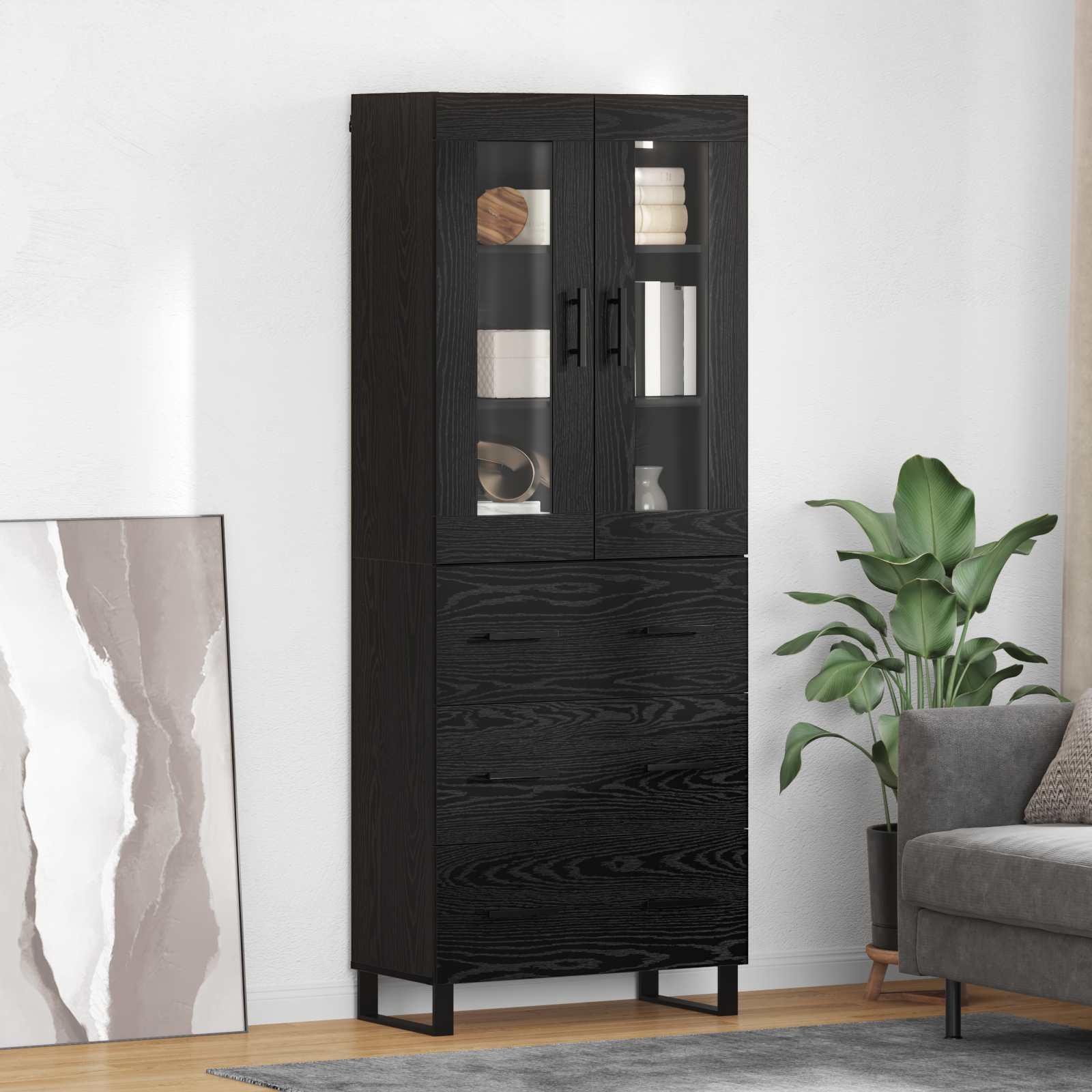 Highboard med skuffe 2 stk Sort eg Ingeniørtræ og glas billede