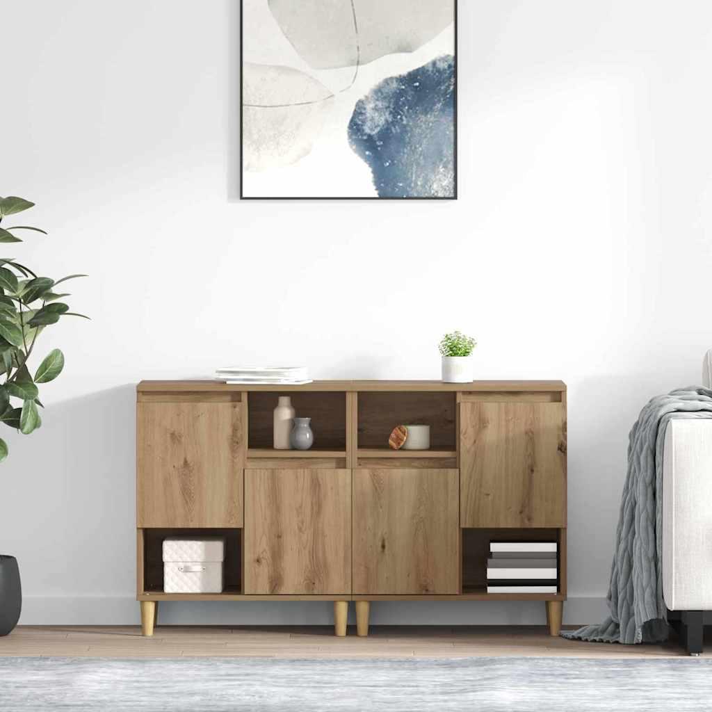 Sidebords 2 stk Artisan Egetræ 60 x 35 x 70 cm Konstrueret træ billede
