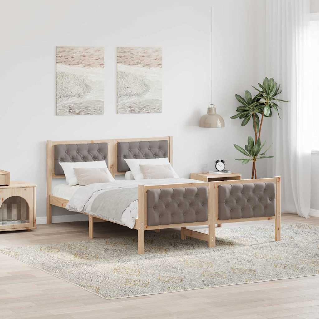 Sengestel med hovedgærde Gråbrun 150 x 200 cm Massiv fyrretræ billede