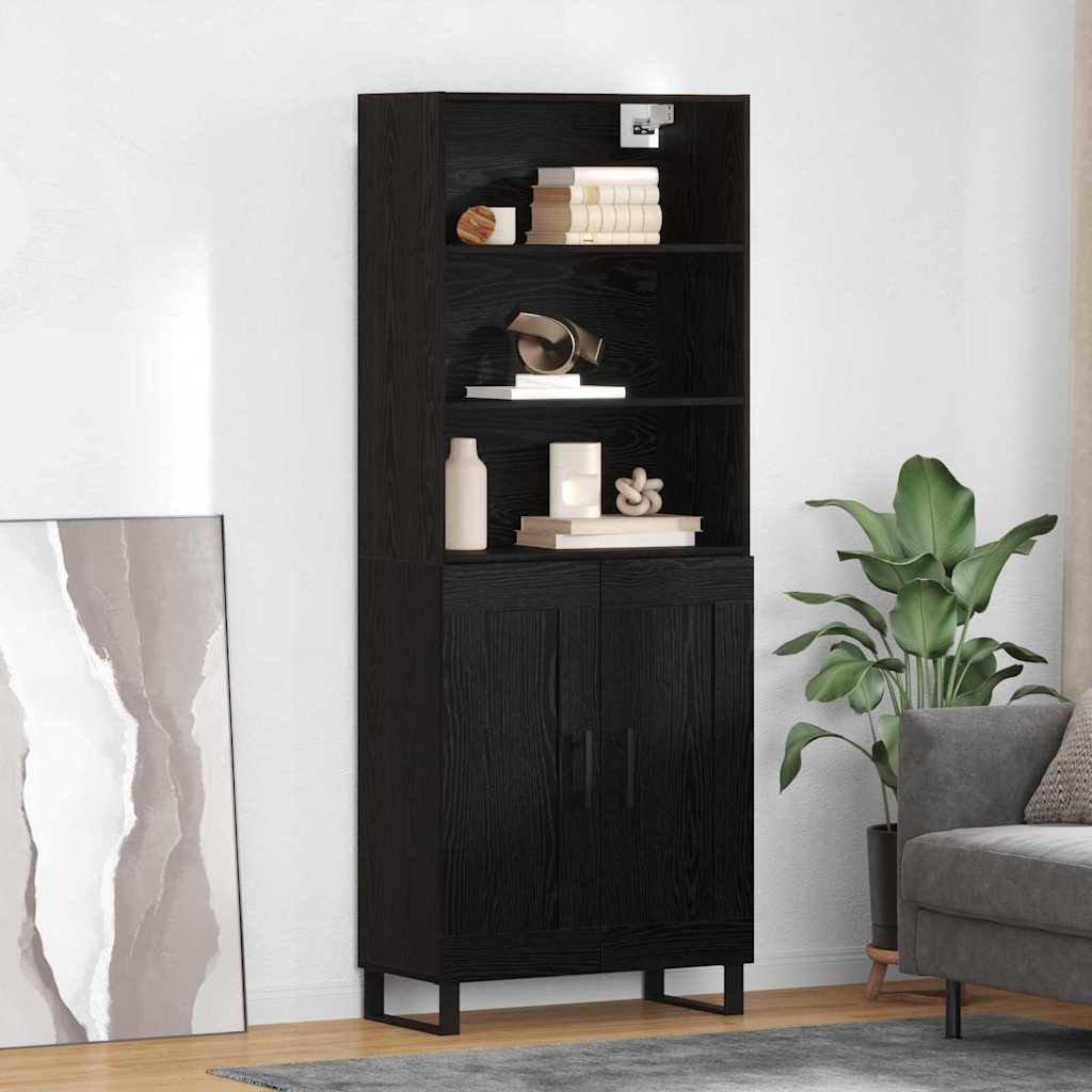 Highboard Vægmonteret med skuffe 2 stk Sort eg Konstrueret træ billede
