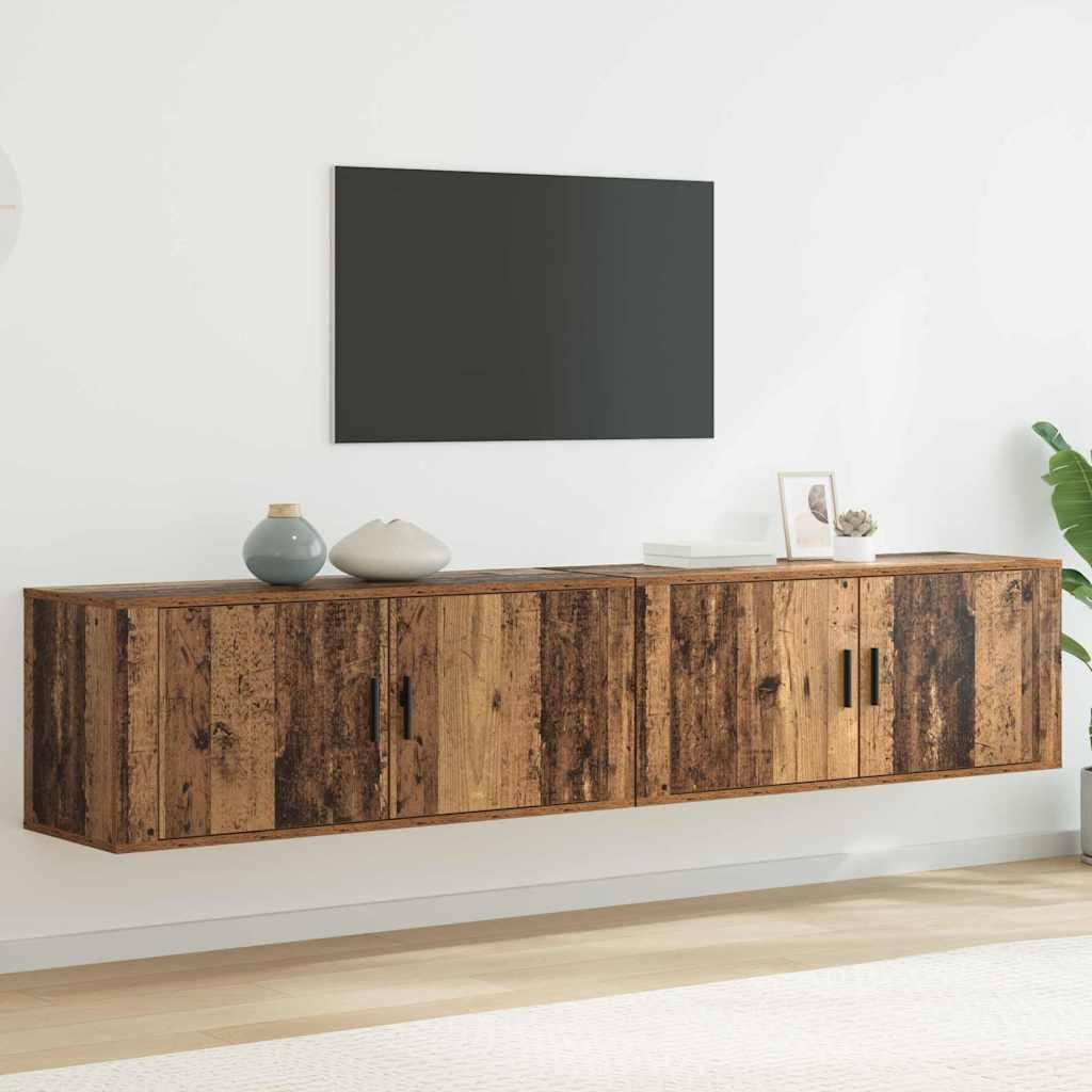Væghængt TV-skab sæt 2 stk Gammelt træ 100 x 34,5 x 40 cm billede