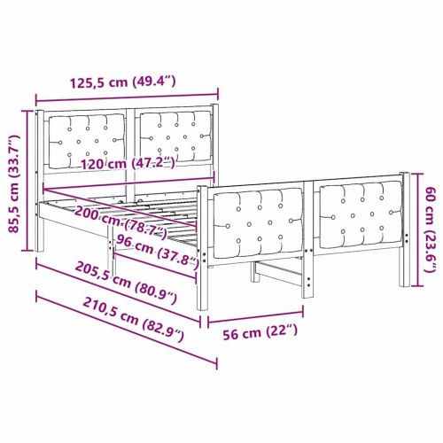 Sengestel 120 x 200 cm med sort hovedgærde i massiv fyrretræ
