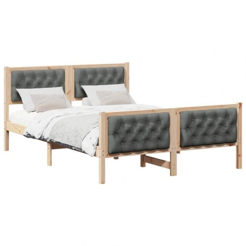 Sengestel med hovedgærde mørkegrå 150 x 200 cm massivt fyrretræ