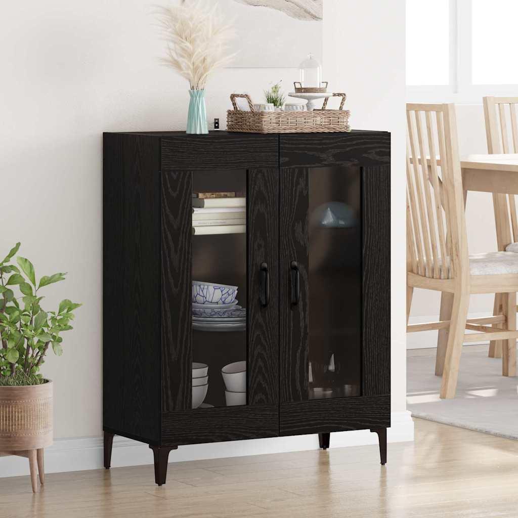 Sidebord Sort eg 69,5 x 34 x 90 cm Ingeniørt træ og jern billede