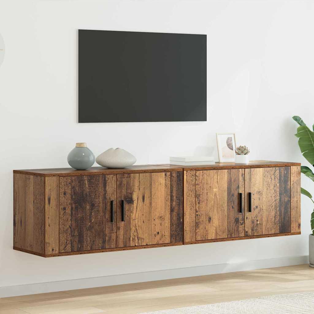 Væghængt TV-skab sæt 2 stk Gammelt træ 80 x 34,5 x 40 cm billede