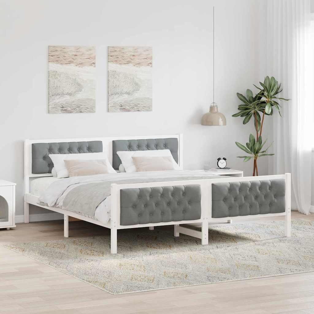 Sengestel med hovedgærde Lysegrå 160 x 200 cm Massiv fyrretræ billede