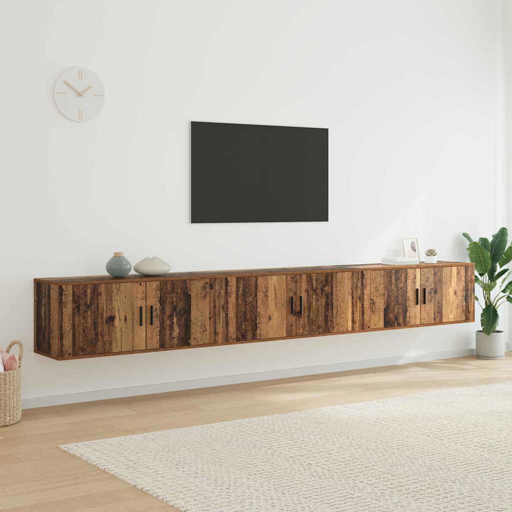 Væghængt TV-skab sæt 3 stk Gammelt træ 100 x 34,5 x 40 cm billede