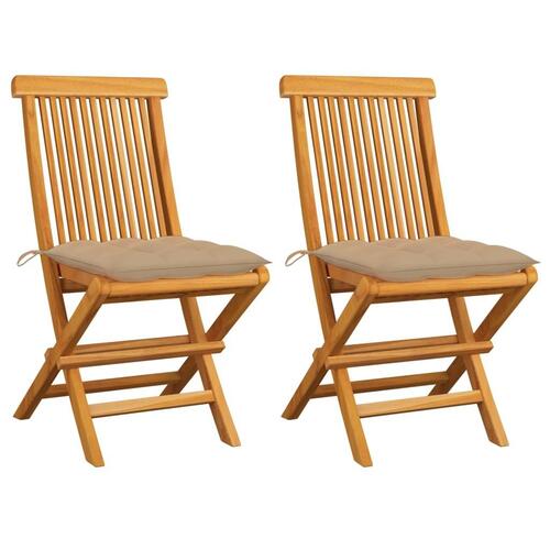 Havestole med beige hynder 2 stk. massivt teaktræ