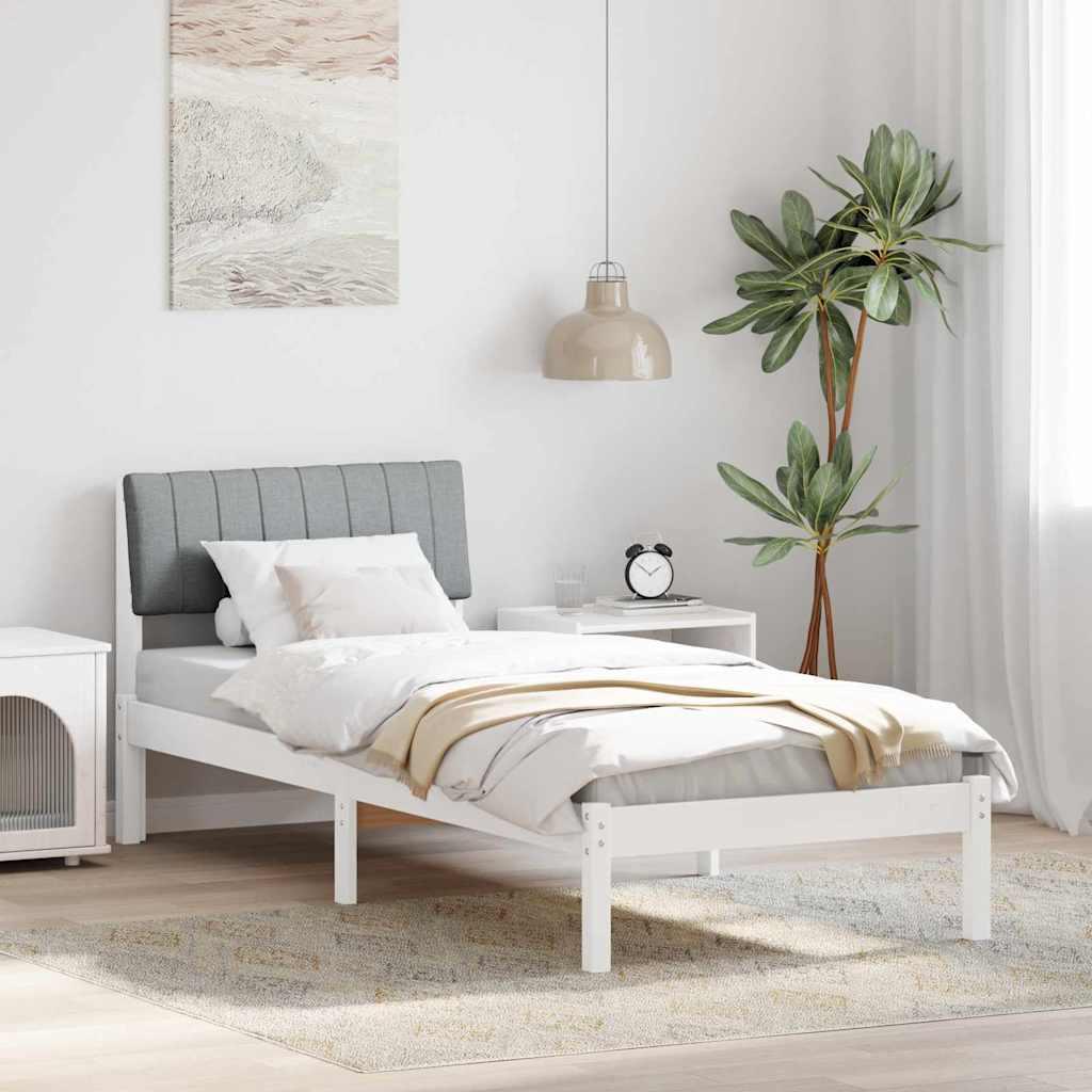 Sengestel Hvid og lys grå 75 x 190 cm Massivt fyrretræ billede