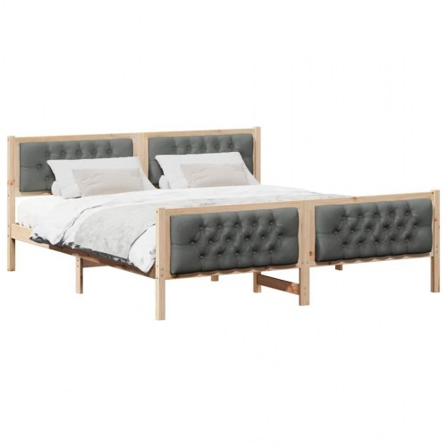 Sengestel med hovedgærde mørkegrå 160 x 200 cm massiv fyrretræ