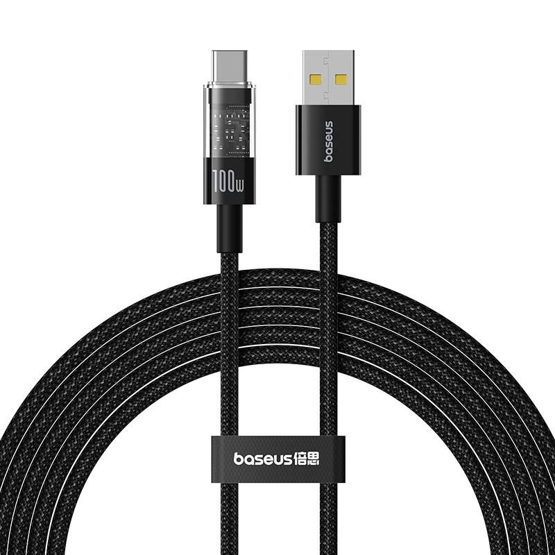 USB-C opladerkabel 2 m 100 W - Baseus Gem, USB-A til USB-C, sort billede