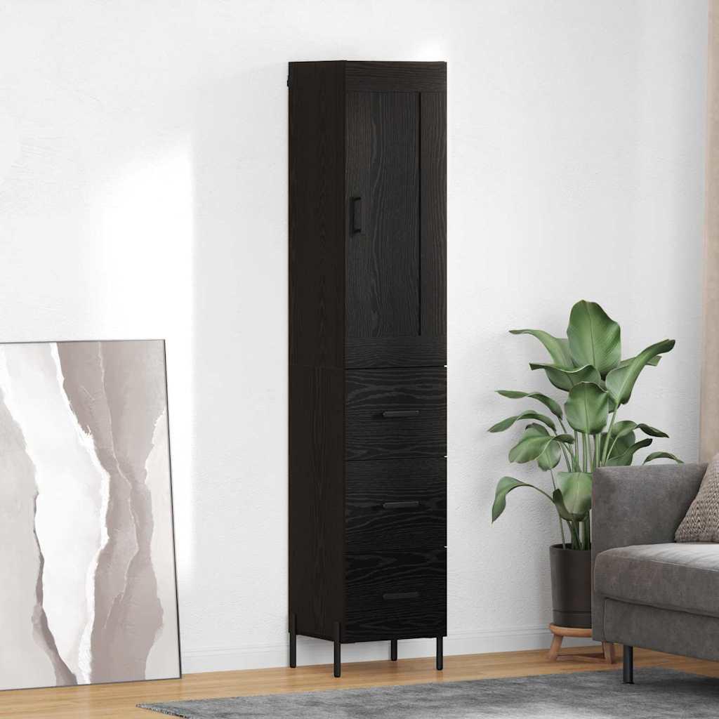 Highboard med skuffe Sort eg 34,5 x 34 x 180 cm Konstrueret træ billede