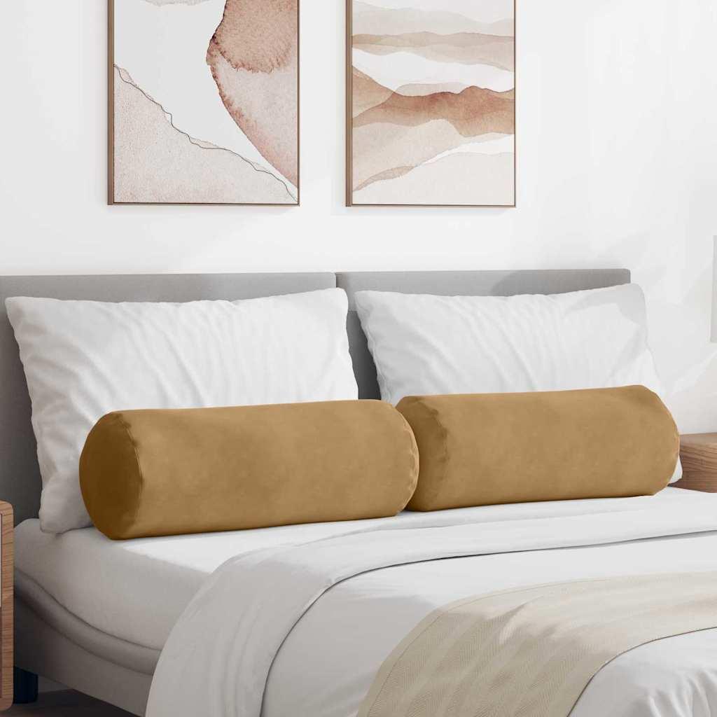 Bolsterpuder 2 stk Brun Ø 25 x 70 cm Velourstof billede