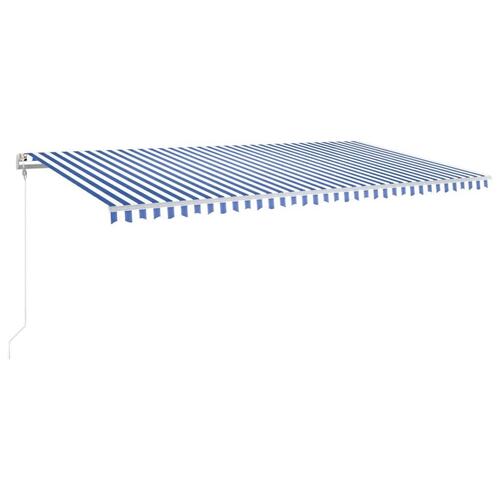 Markise m. LED + vindsensor 600x350 cm automatisk blå og hvid