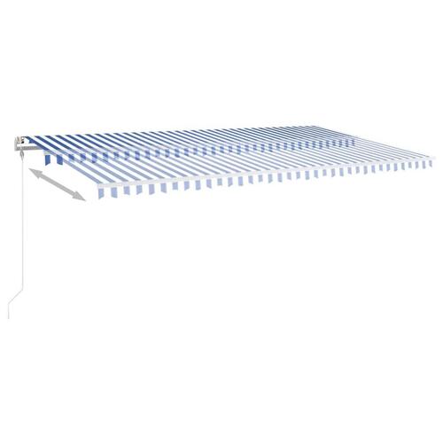Markise m. LED + vindsensor 600x350 cm automatisk blå og hvid