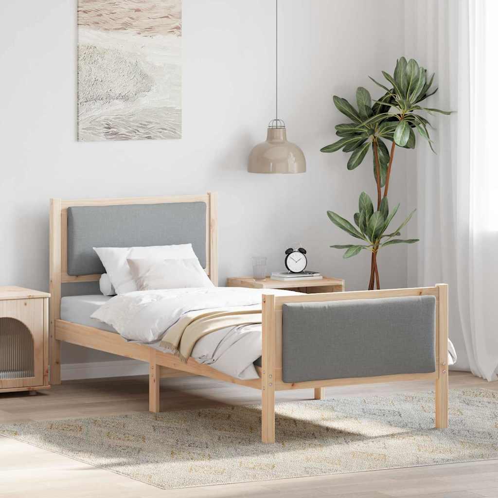 Sengestel med hovedgærde Lysegrå 75 x 190 cm Stof billede