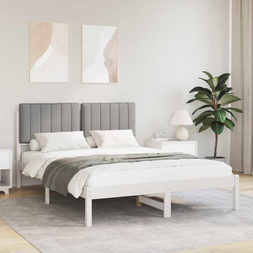 Sengestel med polstret hovedgavl - lysegrå 140 x 190 cm