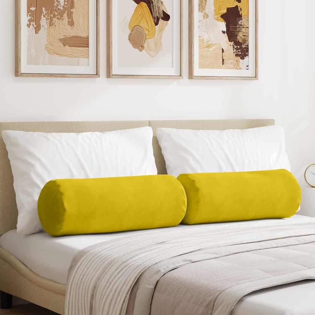 Bolsterpuder 2 stk Gul Ø 25 x 70 cm Velourstof billede