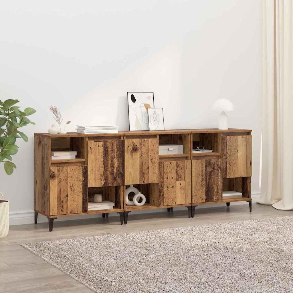 Sidebords 3 stk Gammelt træ 60 x 35 x 70 cm Konstrueret træ billede