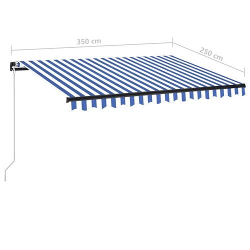 Markise m. LED-lys 350x250 cm manuel betjening blå og hvid