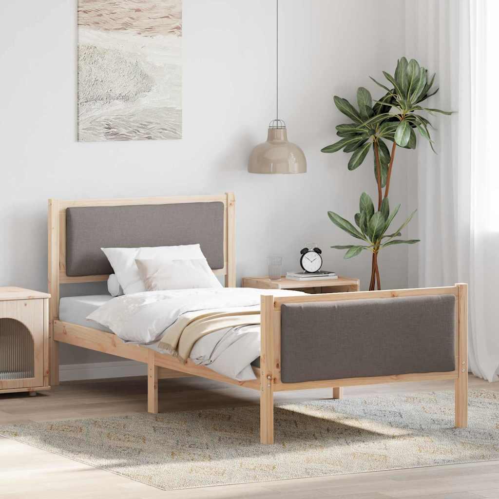 Sengestel med hovedgærde Gråbrun 90 x 190 cm Stof billede