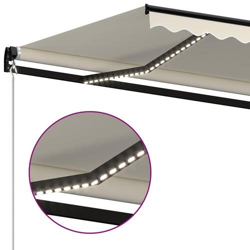 Markise m. LED-lys 350x250 cm manuel betjening cremefarvet