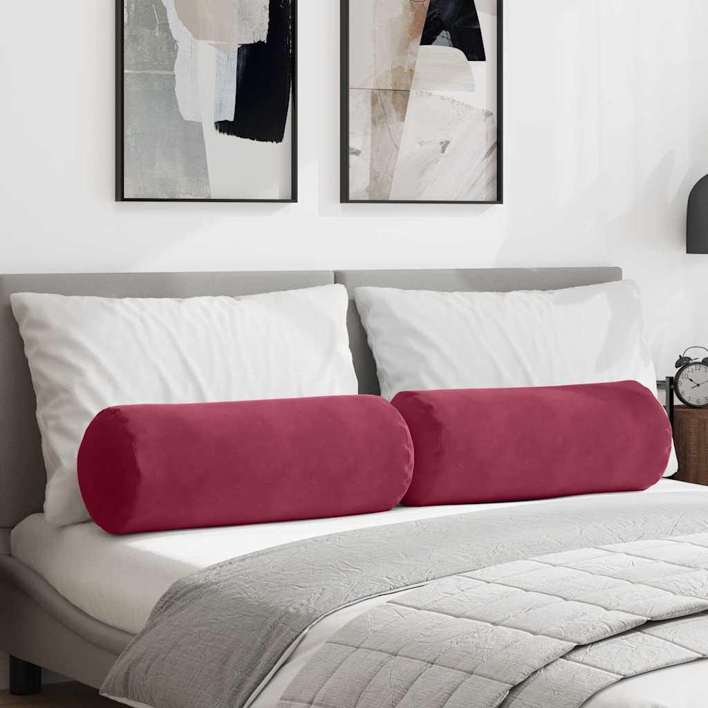 Bolsterpuder 2 stk Vinrød Ø 25 x 70 cm Velourstof billede