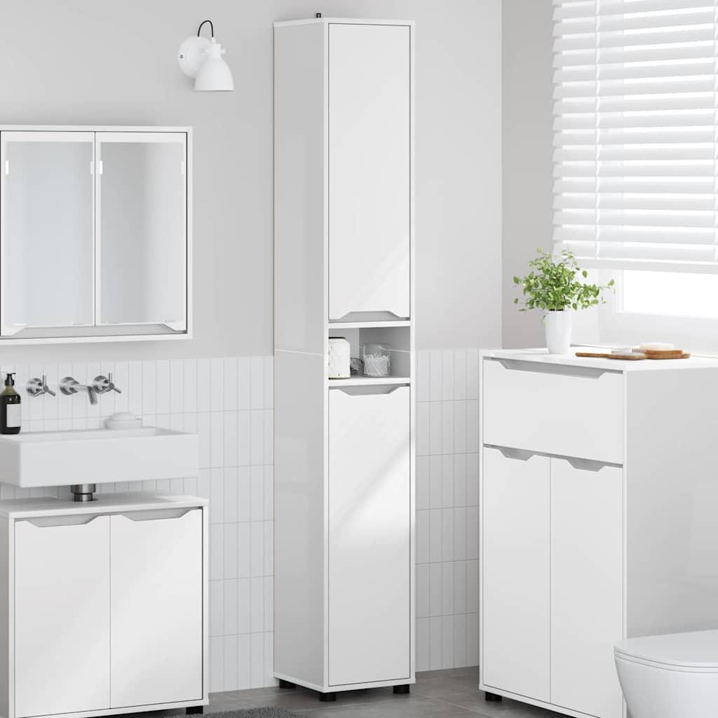 Badeværelsesskab med hylde Høj gloss hvid 30,5 x 30 x 195 cm billede