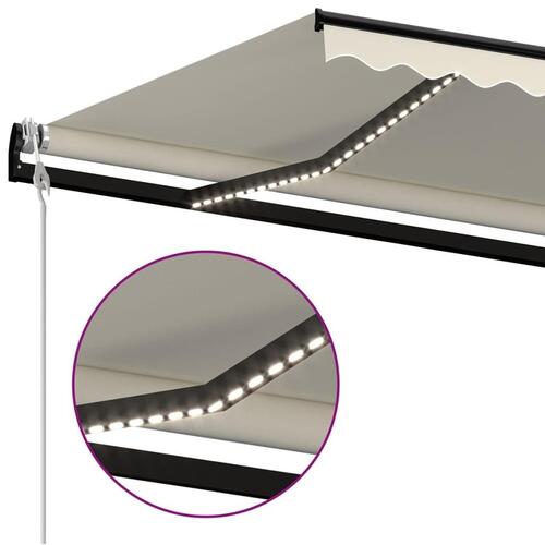 Markise m. LED + vindsensor 350x350 cm automatisk cremefarvet
