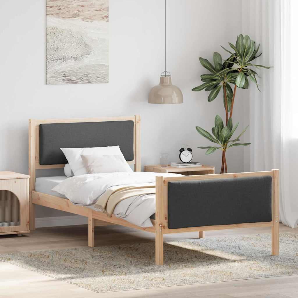 Sengestel med hovedgærde Mørkegrå 90 x 190 cm Stof billede
