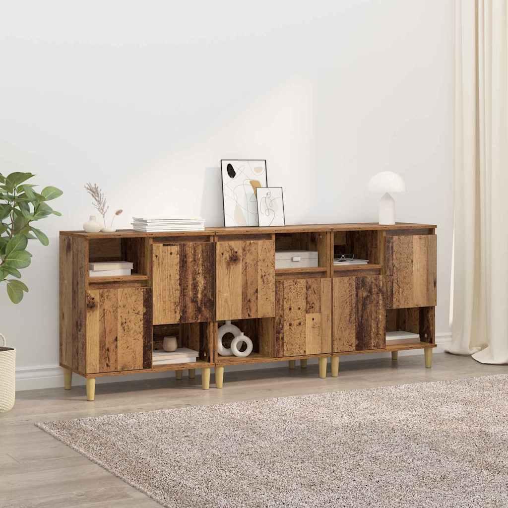 Sidebords 3 stk Gammelt træ 60 x 35 x 70 cm Konstrueret træ billede
