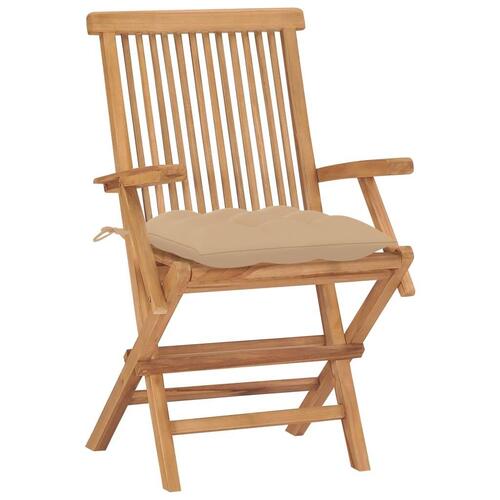 Havestole med beige hynder 2 stk. massivt teaktræ