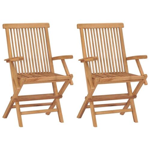 Havestole med beige hynder 2 stk. massivt teaktræ