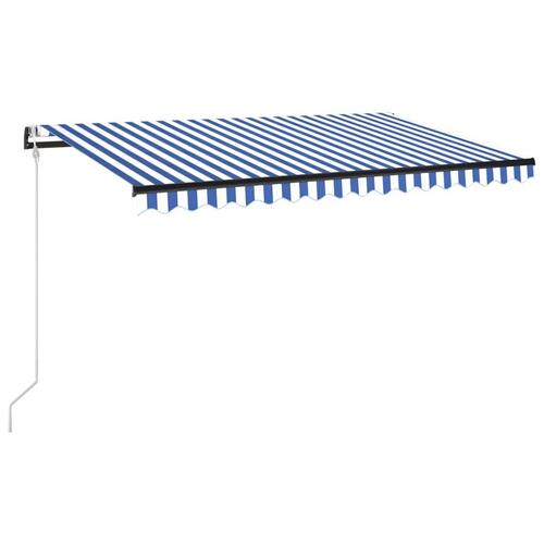 Markise m. LED + vindsensor 400x300 cm automatisk blå og hvid